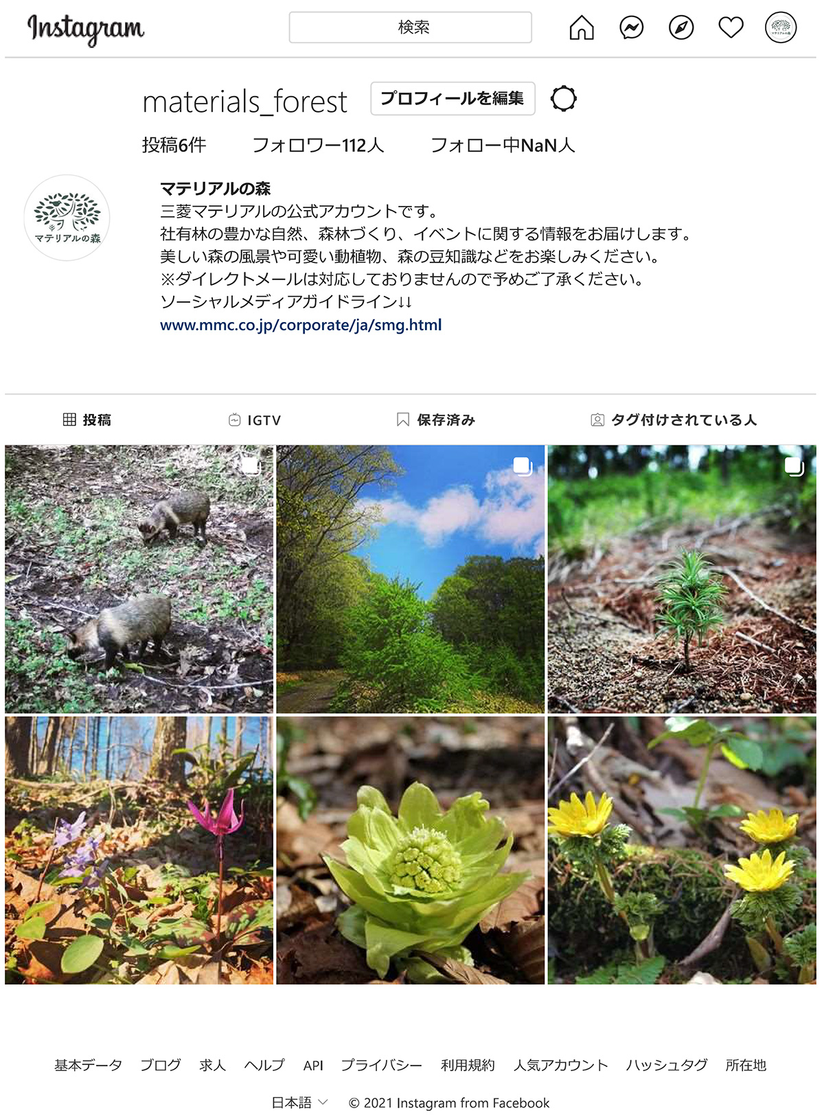 「マテリアルの森」公式Instagramアカウント